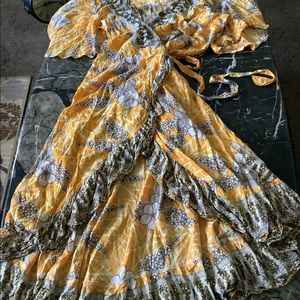 Acanela expeditions adventure cottage core yellow ruffle wrap dress size xxl